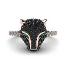 Emerald and Diamond Panther Ring Rose Gold