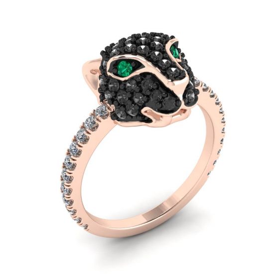 Emerald and Diamond Panther Ring Rose Gold,  Enlarge image 4