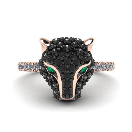 Emerald and Diamond Panther Ring Rose Gold, Image 1