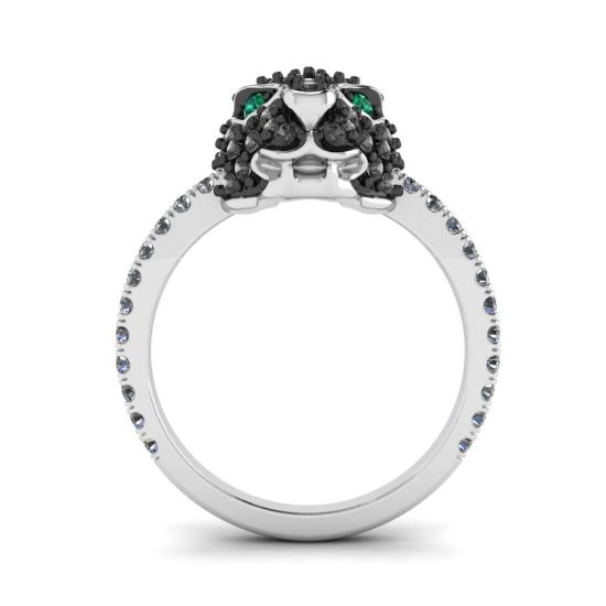 Emerald and Diamond Panther Ring White Gold,  Enlarge image 2