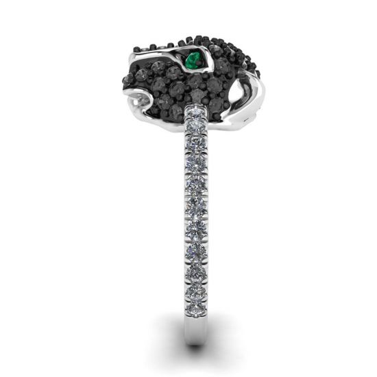 Emerald and Diamond Panther Ring White Gold,  Enlarge image 3