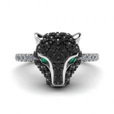 Emerald and Diamond Panther Ring White Gold