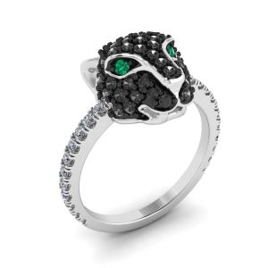 Emerald and Diamond Panther Ring White Gold - Photo 3