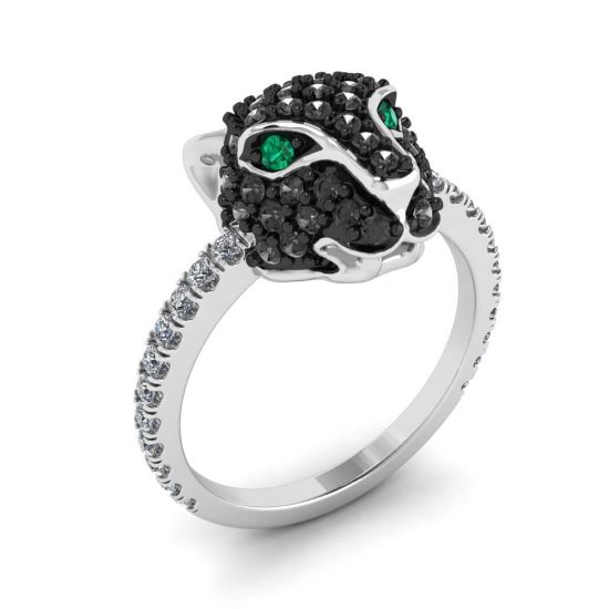 Emerald and Diamond Panther Ring White Gold,  Enlarge image 4