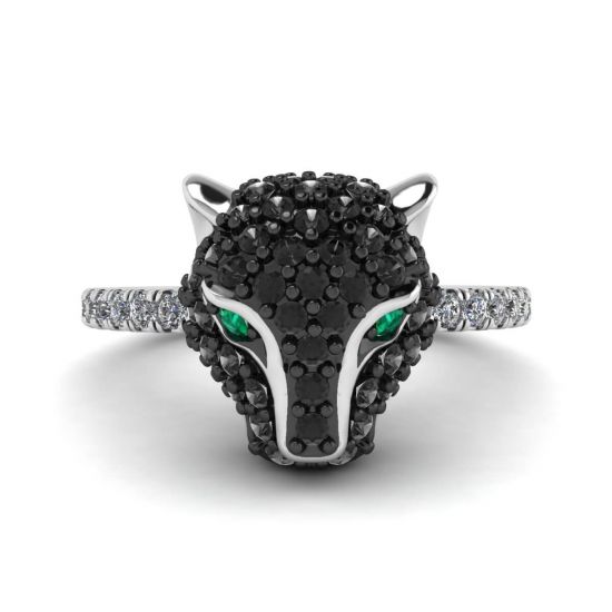 Emerald and Diamond Panther Ring White Gold, Image 1