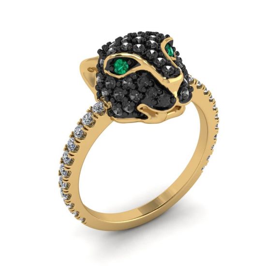 Emerald and Diamond Panther Ring Yellow Gold,  Enlarge image 4