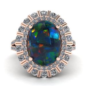 Black Opal and Diamonds Ring Rose Gold