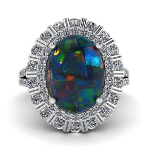 Black Opal and Diamonds Ring