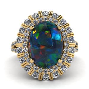 Black Opal and Diamonds Ring Yellow Gold