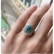 Black Opal and Diamonds Ring