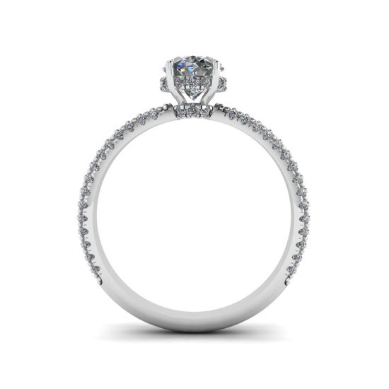 Oval Diamond Ring with Three Row Diamond Pavé Band,  Enlarge image 2