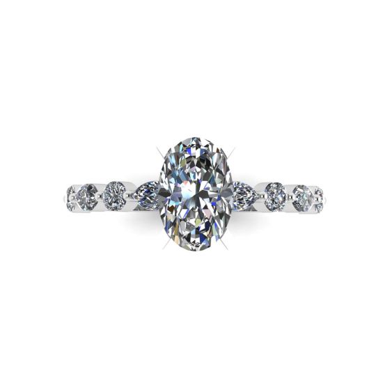 Oval Diamond Side Marquise and Round Stones Ring, Image 1