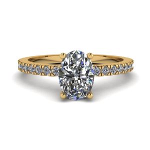 Oval Diamond Ring with Pave in Yellow Gold 