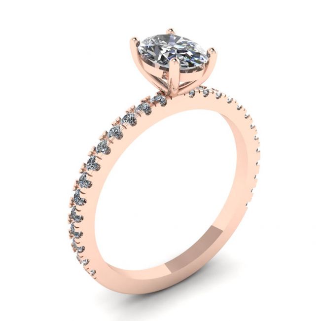 Oval Diamond Ring with Pave in Rose Gold - Photo 3