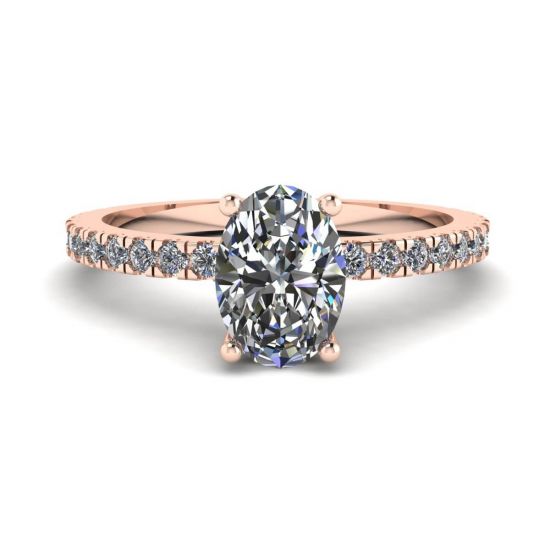 Oval Diamond Ring with Pave in Rose Gold, Image 1