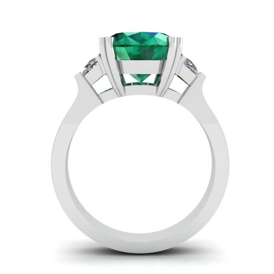 Oval Emerald with Half-Moon Side Diamonds Ring,  Enlarge image 2