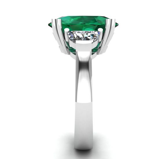 Oval Emerald with Half-Moon Side Diamonds Ring,  Enlarge image 3