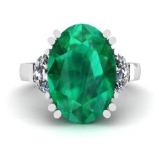 Oval Emerald with Half-Moon Side Diamonds Ring