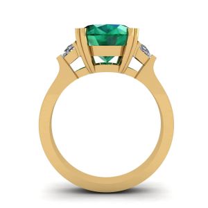 Oval Emerald with Half-Moon Side Diamonds Ring Yellow Gold - Photo 1