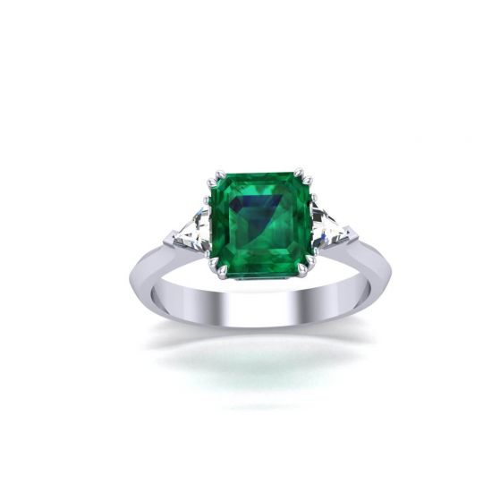 3 carat Emerald Ring with Triangle Side Diamonds ,  Enlarge image 2