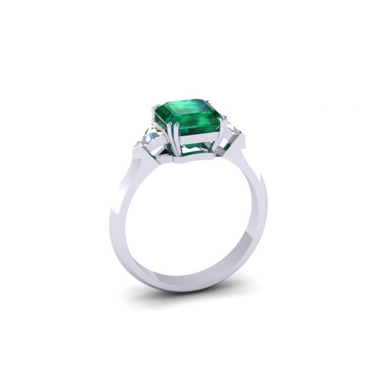3 carat Emerald Ring with Triangle Side Diamonds ,  Enlarge image 3