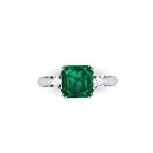 3 carat Emerald Ring with Triangle Side Diamonds 
