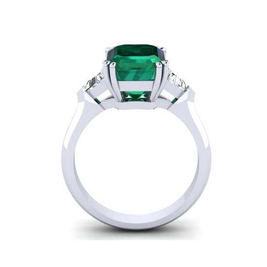 3.31 carat Emerald and Side Trillion Diamonds Ring,  Enlarge image 2