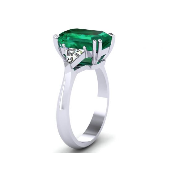 3.31 carat Emerald and Side Trillion Diamonds Ring,  Enlarge image 3