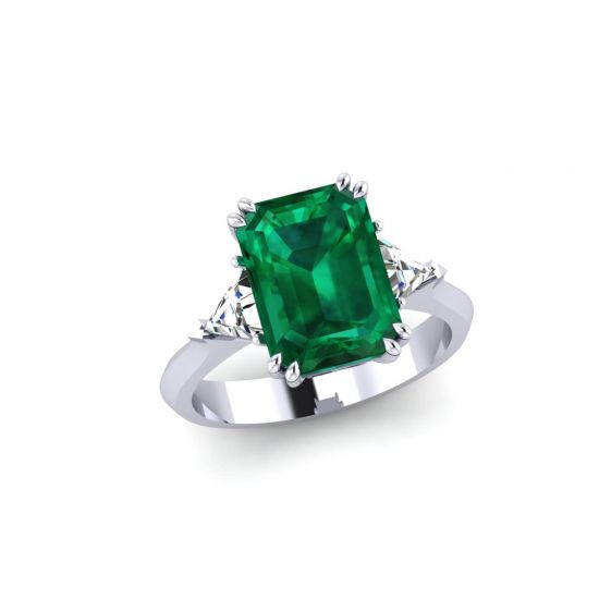 3.31 carat Emerald and Side Trillion Diamonds Ring, Image 1