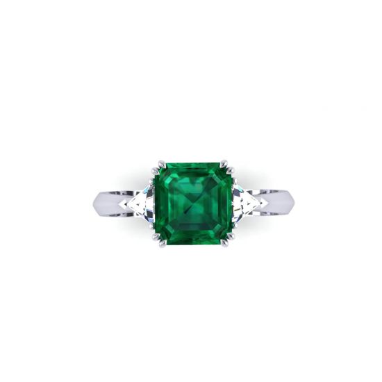 3 carat Emerald Ring with Triangle Side Diamonds , Enlarge image 1