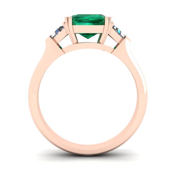 3 carat Emerald Ring with Triangle Side Diamonds Rose Gold, More Image 0