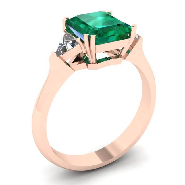 3 carat Emerald Ring with Triangle Side Diamonds Rose Gold - Photo 3