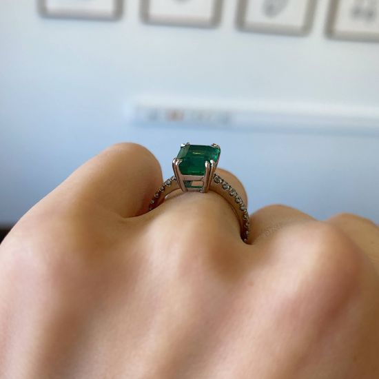 2.5 ct Emerald with Diamond Pave Ring,  Enlarge image 3