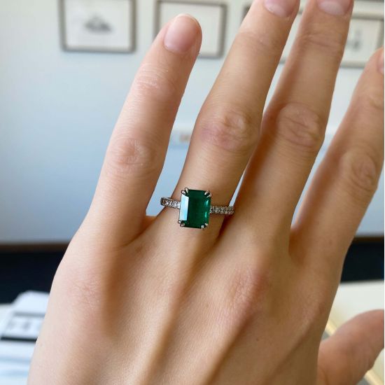2.5 ct Emerald with Diamond Pave Ring,  Enlarge image 2