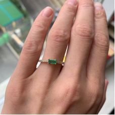 Thin Pave Ring with Horizontal Emerald