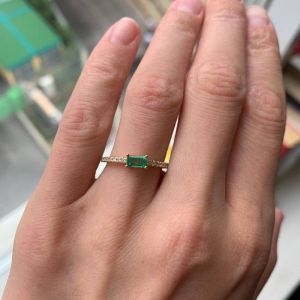 Thin Pave Ring with Horizontal Emerald
