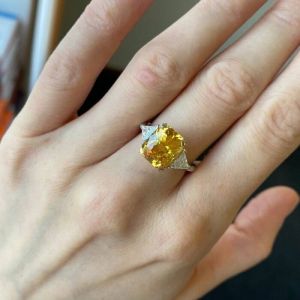 6.5 ct Yellow Sappire and Side Diamonds Ring