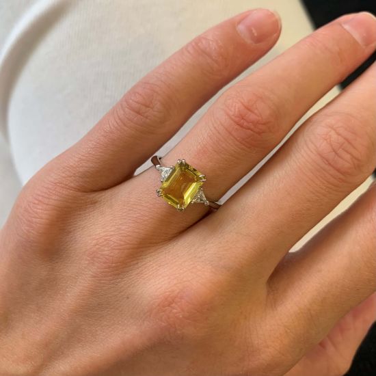 Emerald Cut Yellow Sapphire Ring, Enlarge image 1