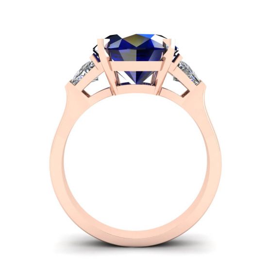 Three Stone Ring with Sapphire Rose Gold,  Enlarge image 2