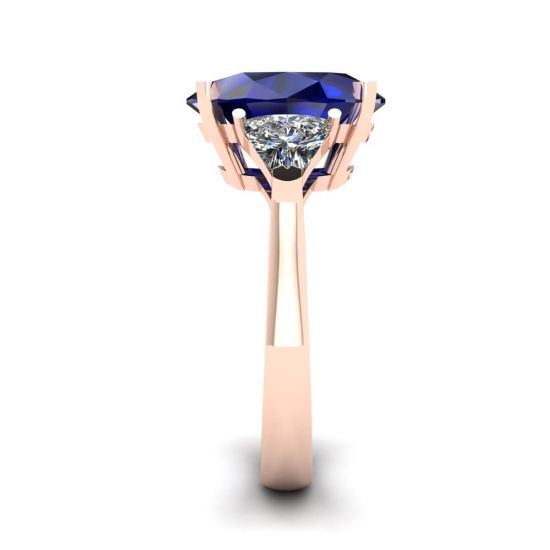 Three Stone Ring with Sapphire Rose Gold,  Enlarge image 3