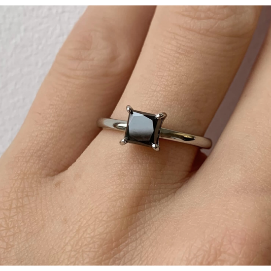 1 carat Princess Cut Black Diamond Solitaire Ring, Enlarge image 1