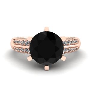 6-Prong Black Diamond with Duo-color Pave Ring Rose Gold