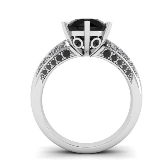 6-Prong Black Diamond with Duo-color Pave Ring White Gold,  Enlarge image 2