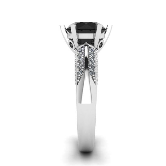 6-Prong Black Diamond with Duo-color Pave Ring White Gold,  Enlarge image 3
