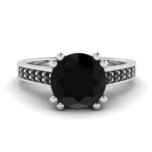 Round Black Diamond with Black Pave 18 White Gold Ring 