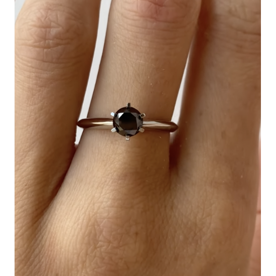 Solitaire Ring with Round Black Diamond