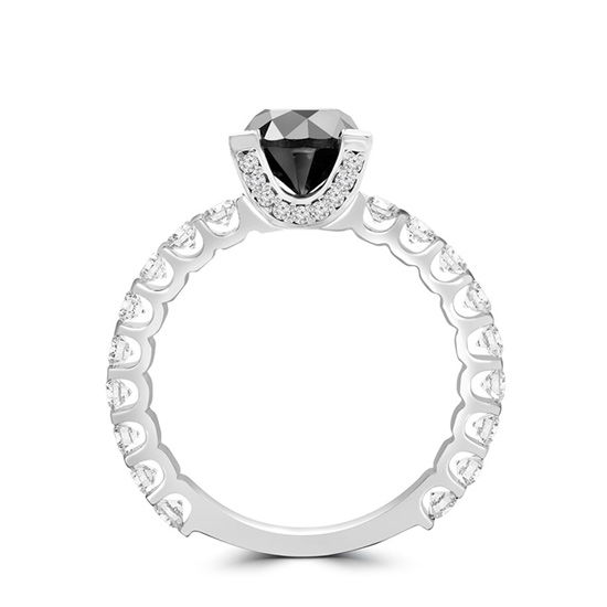 Round Black Diamond Ring with Side and Hidden Pave,  Enlarge image 2