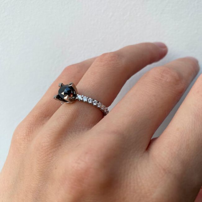Round Black Diamond Ring with Side and Hidden Pave - Photo 6