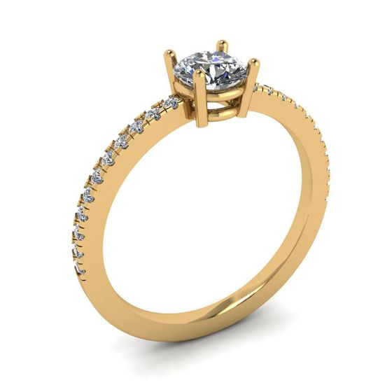 White Diamond Side Pave Ring 18K Yellow Gold,  Enlarge image 4