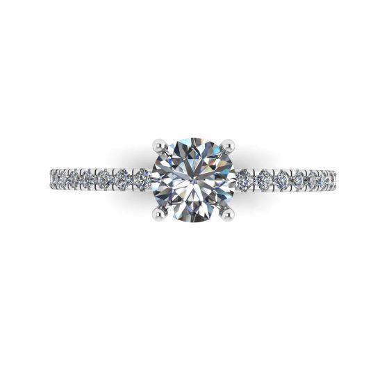 Classic Round Diamond Ring with thin side pave, Enlarge image 1